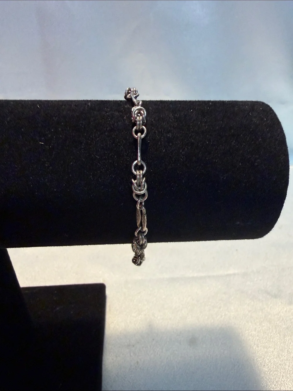 Silver Colored Link Bracelet - Polished Blackened Finish
